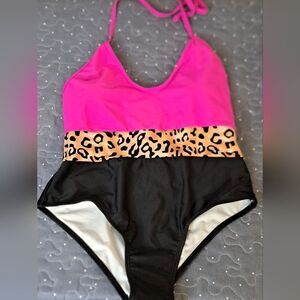 Leopard and pink one piece bathing swim suit size small